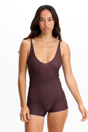 V-Neck Active Romper - Chocolate Zebra