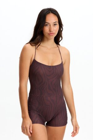 Cross-Back Active Romper - Chocolate Zebra
